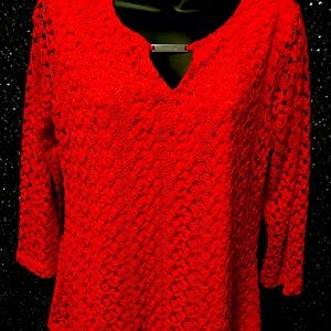 👚JM COLLECTION RED LACY BLOUSE (SMALL)